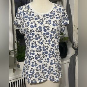 Goldie White Short Sleeve Tee with Blue Floral Print